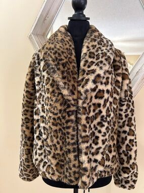 wild fable Leopard-Print Faux Fur Teddy Jacket - Brown/Black